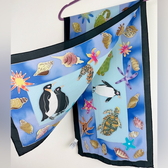 Redfish Designs Hand-Painted Aquatic Animal Silk Scarf - Picture 2 of 8